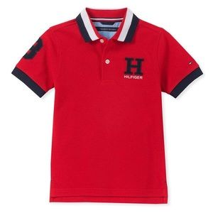 Tommy Hilfiger Big Boys' navy color H Emblem red Polo tshirt size large 14/16